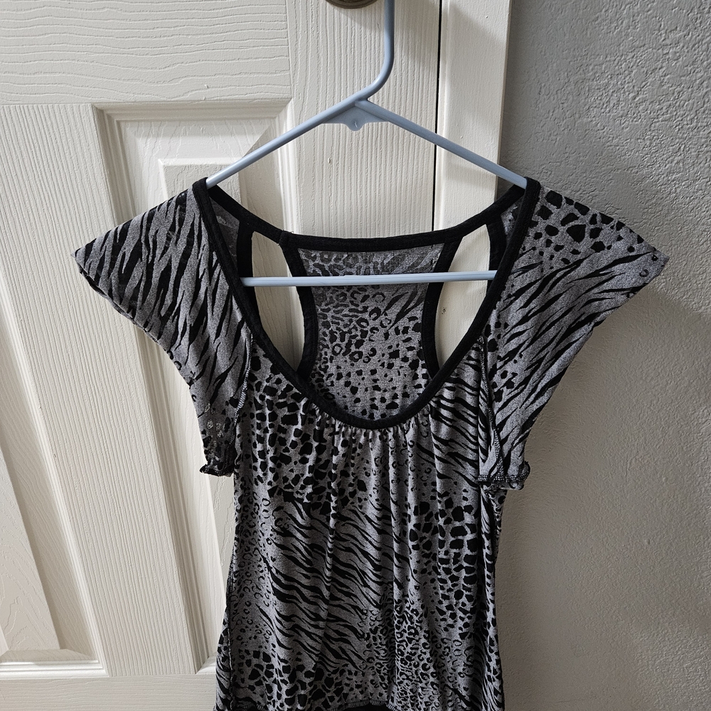 Women's Black and Gray Animal Print Top